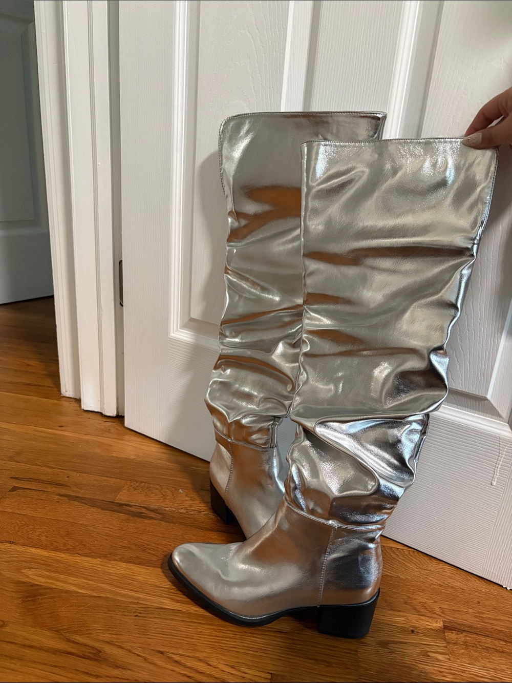 Women's Silver Metallic Knee-High Slouch Boots